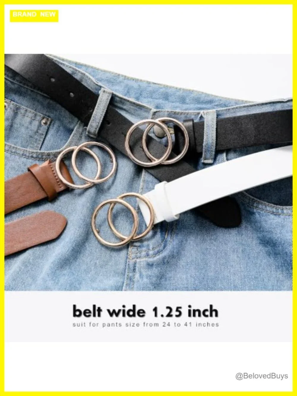 Faux Leather Double Ring Belt 1.25 Inch Waist Accessory